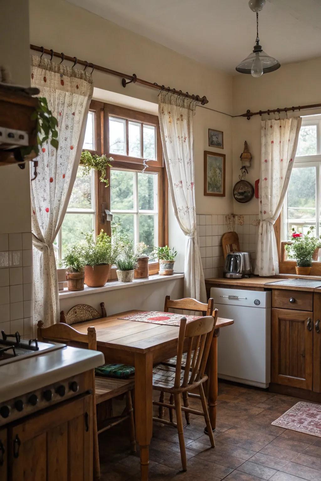 Bistro drapes afford partial seclusion with charm.