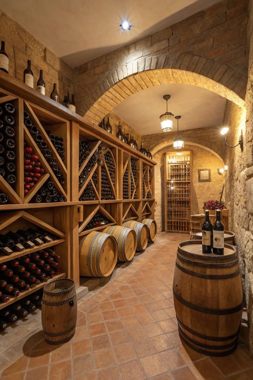 Wine cellar showcasing an inviting and warm color scheme.