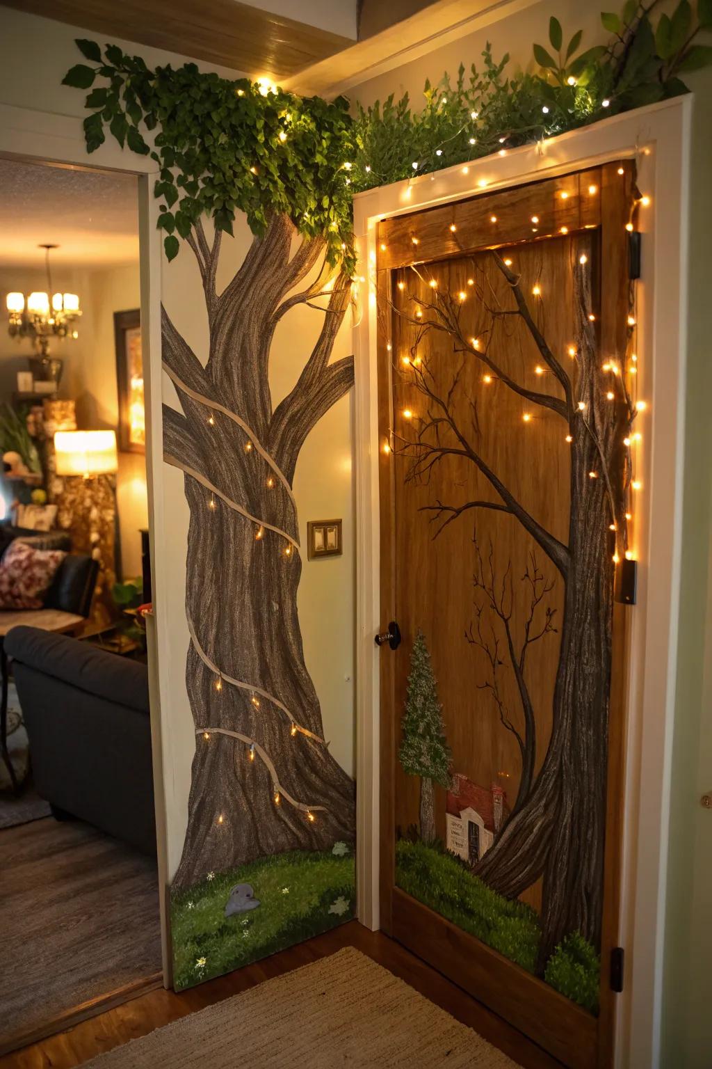 Step into an enchanted forest with this captivating door design.