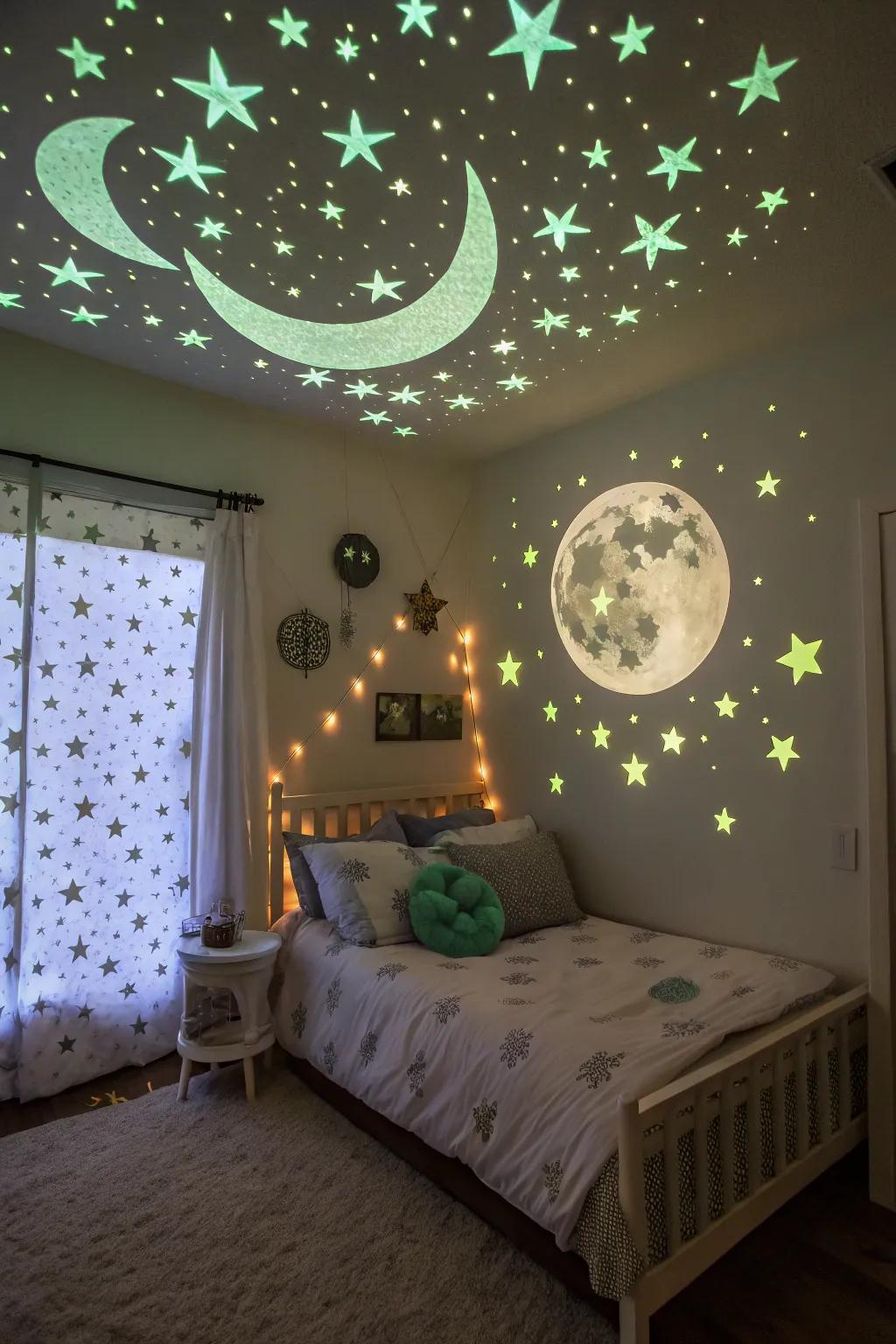 Celestial accents bring a timeless elegance to the room.