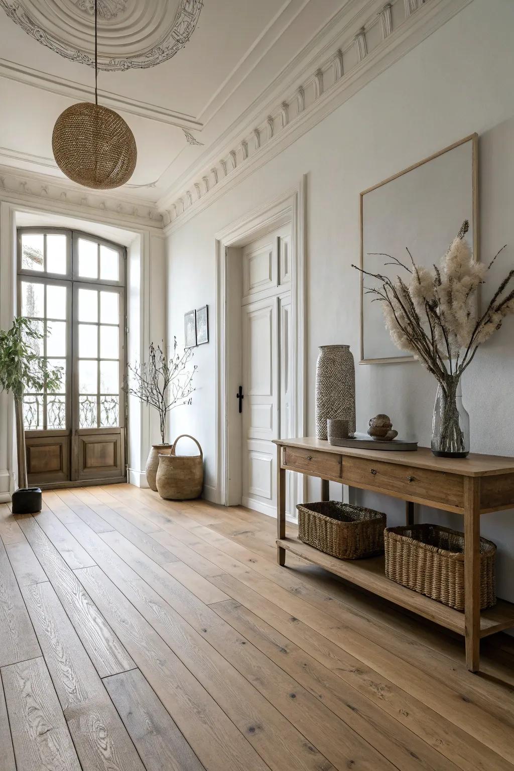 Minimalist interior featuring natural wood flooring.