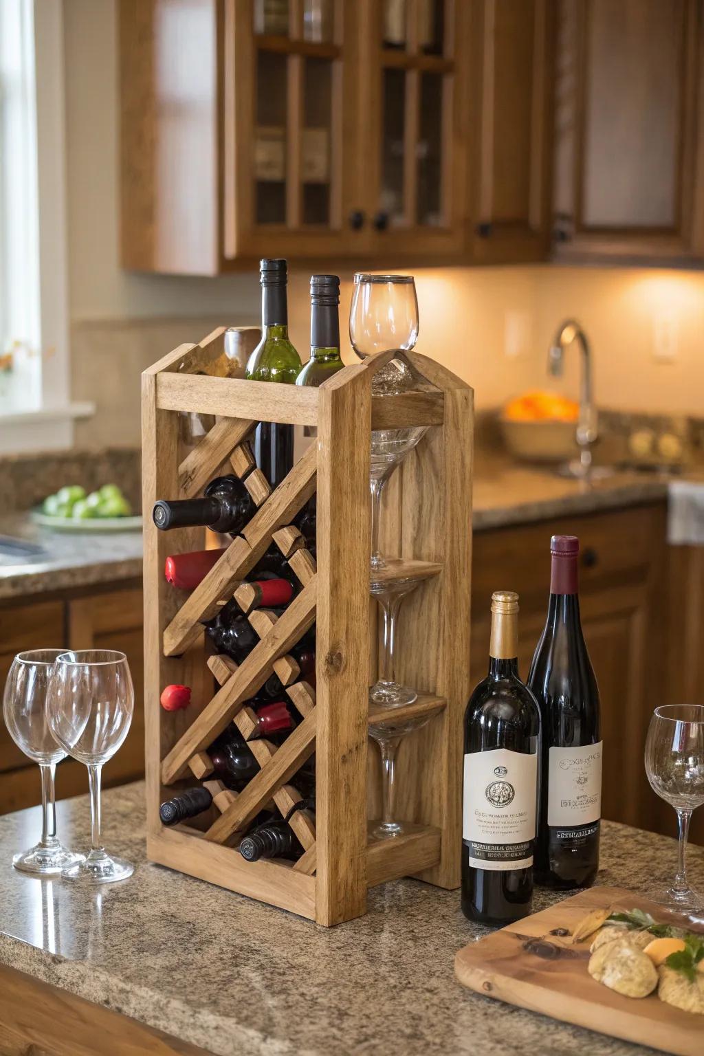 Functional and decorative wooden wine rack