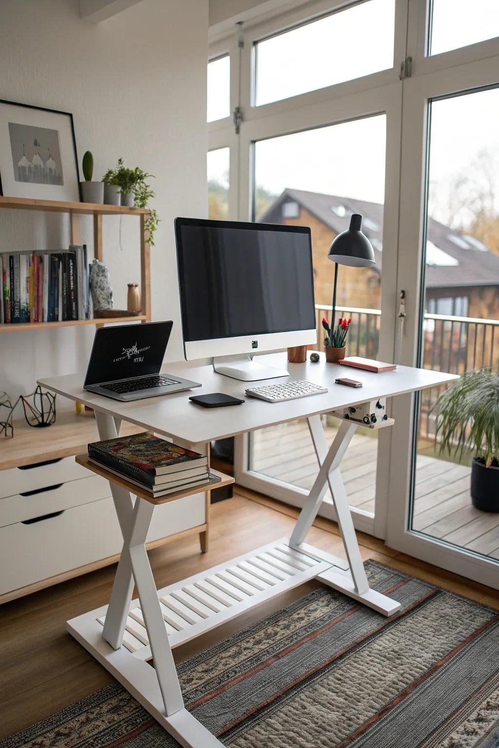 A standing desk configuration promoting health and focus.