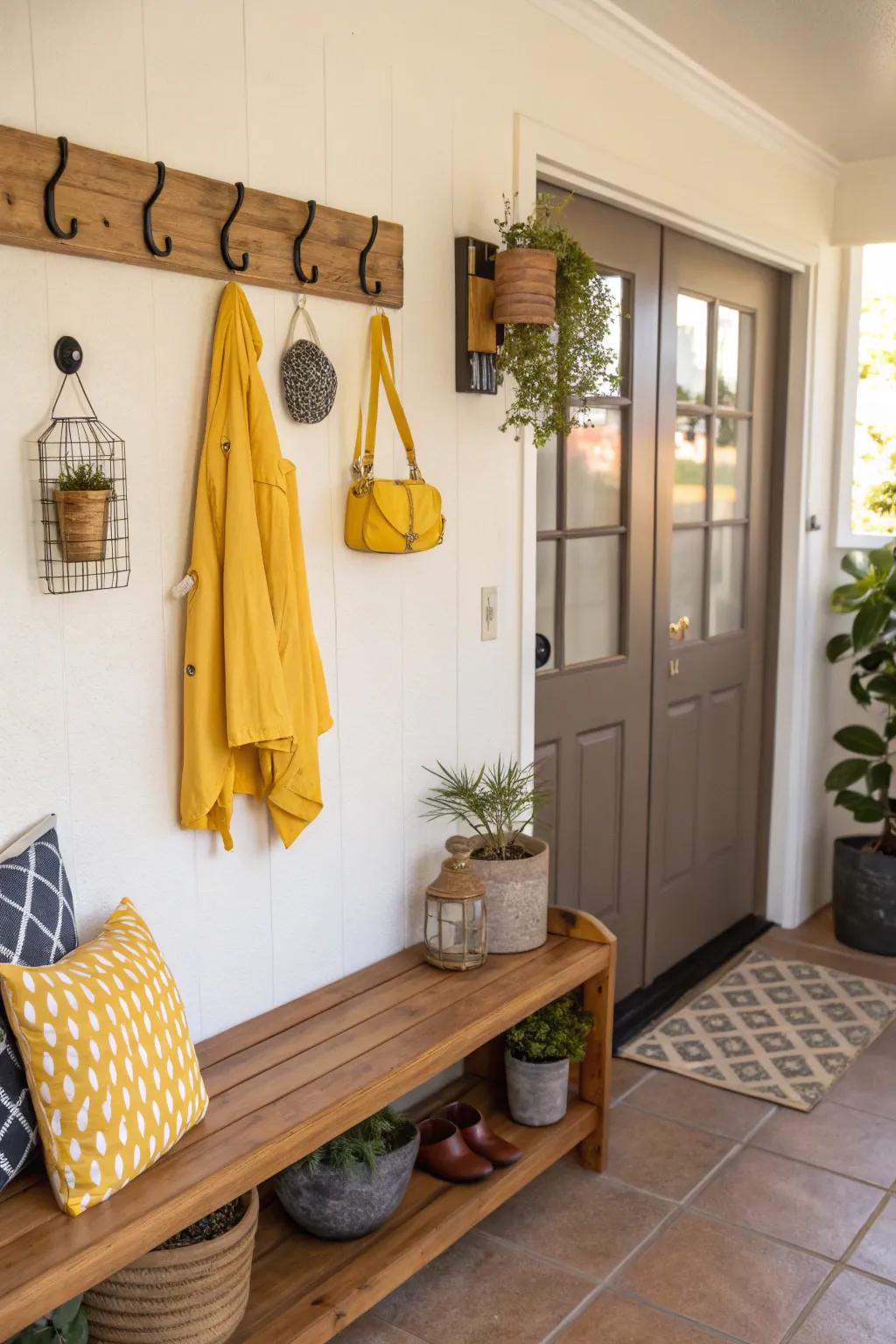 An inviting entryway with golden decor.