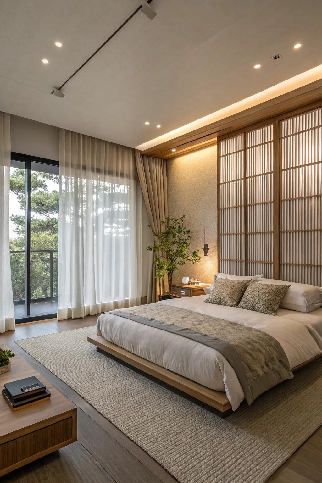 Layered curtains ensure both privacy and elegance.