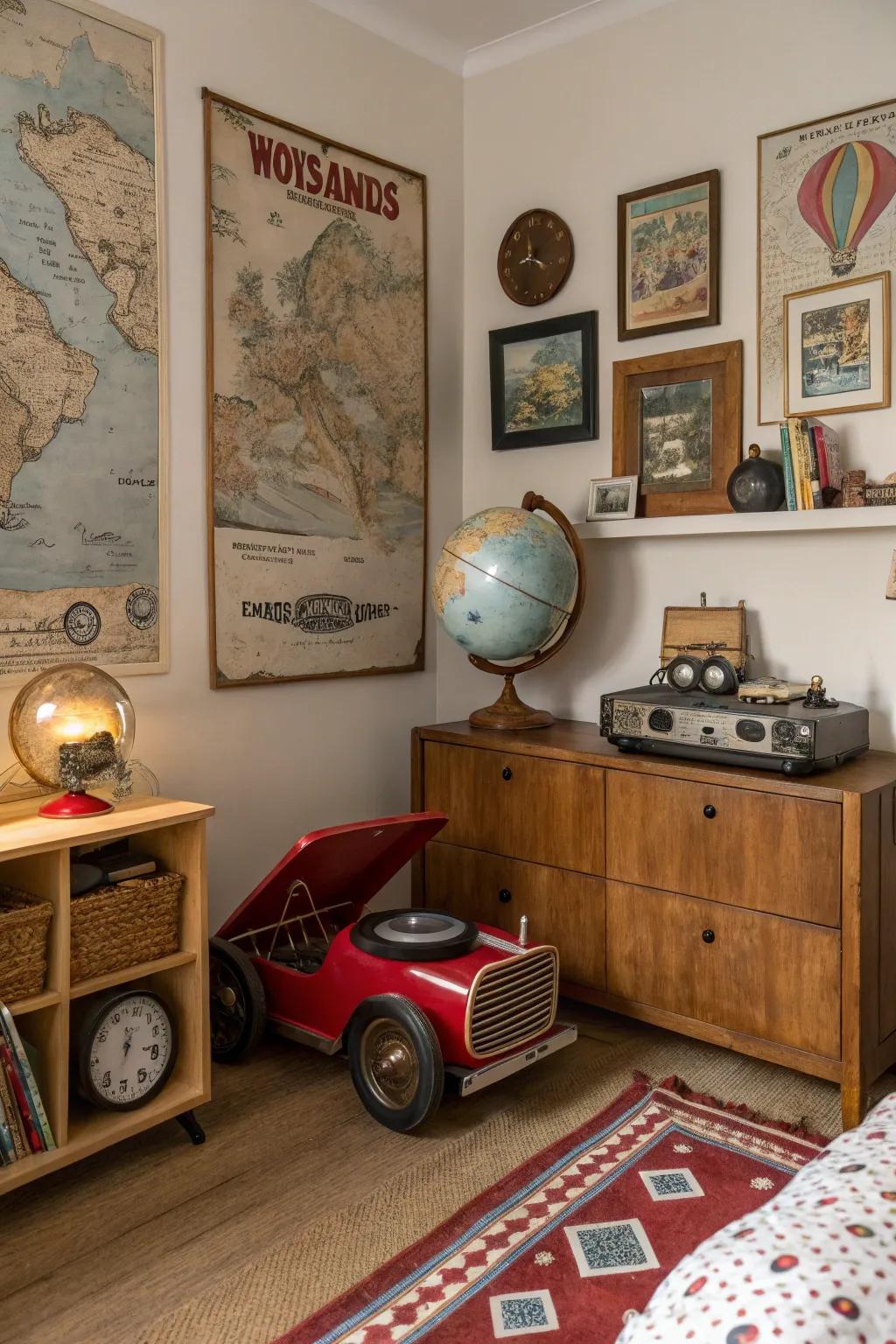 Retro decor introduces a sensation of nostalgia and allure to a child's space.