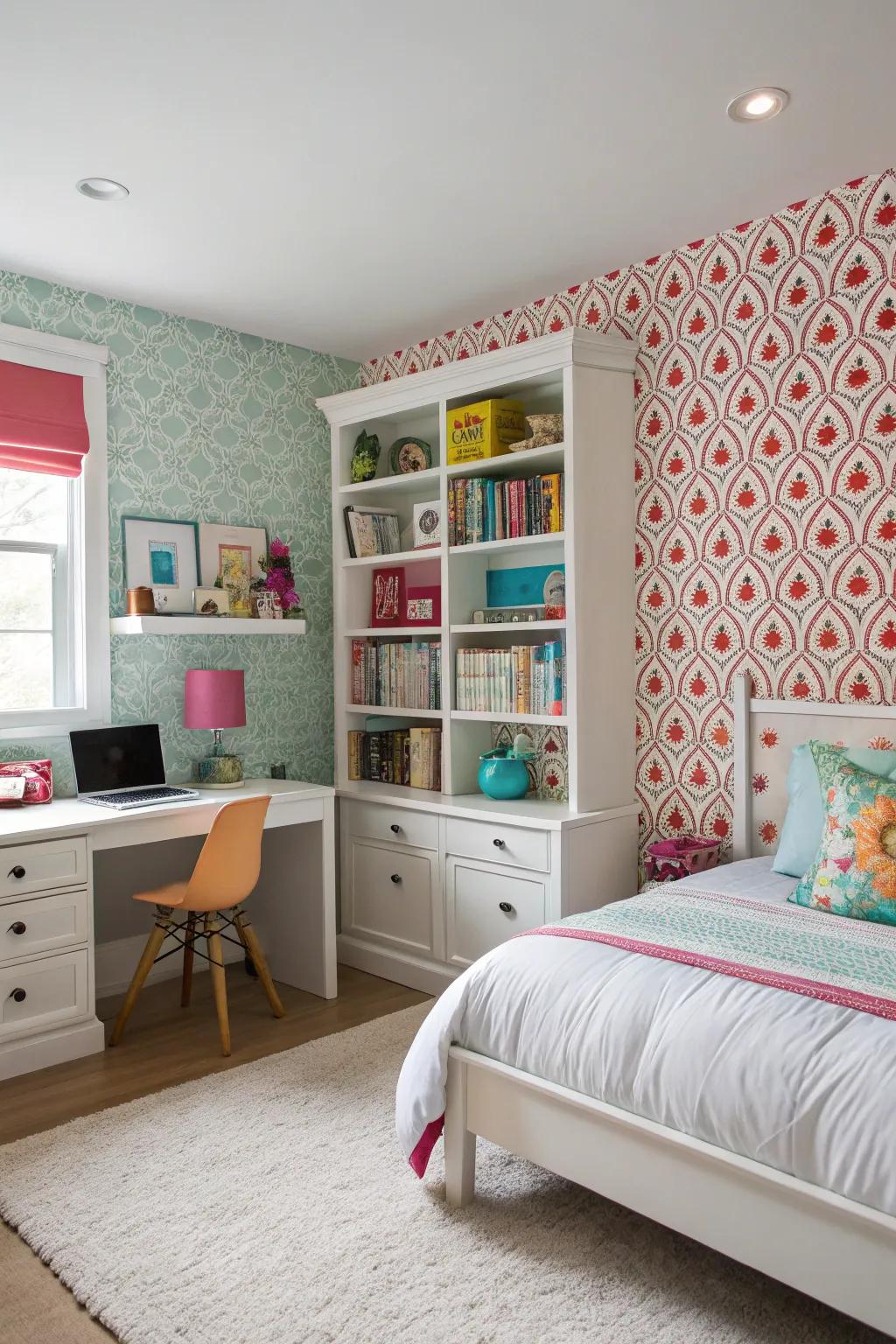 Patterned covering adds a vibrant focal point.