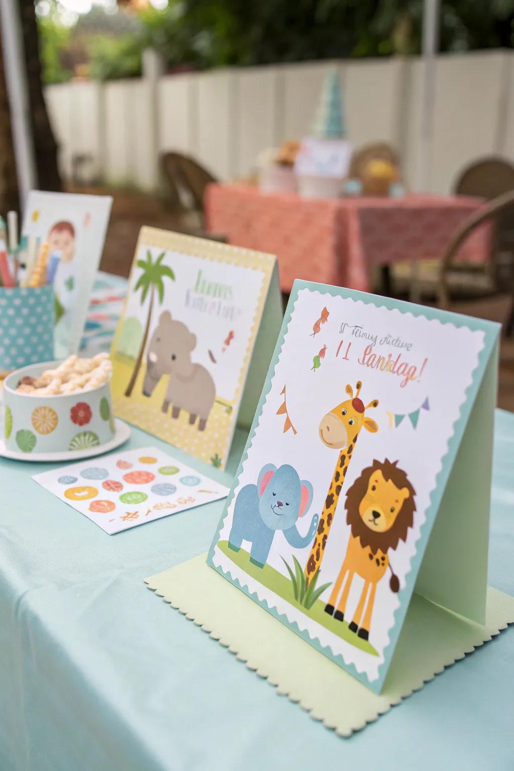 Themed notices offer a charming preview of your party’s festivities.