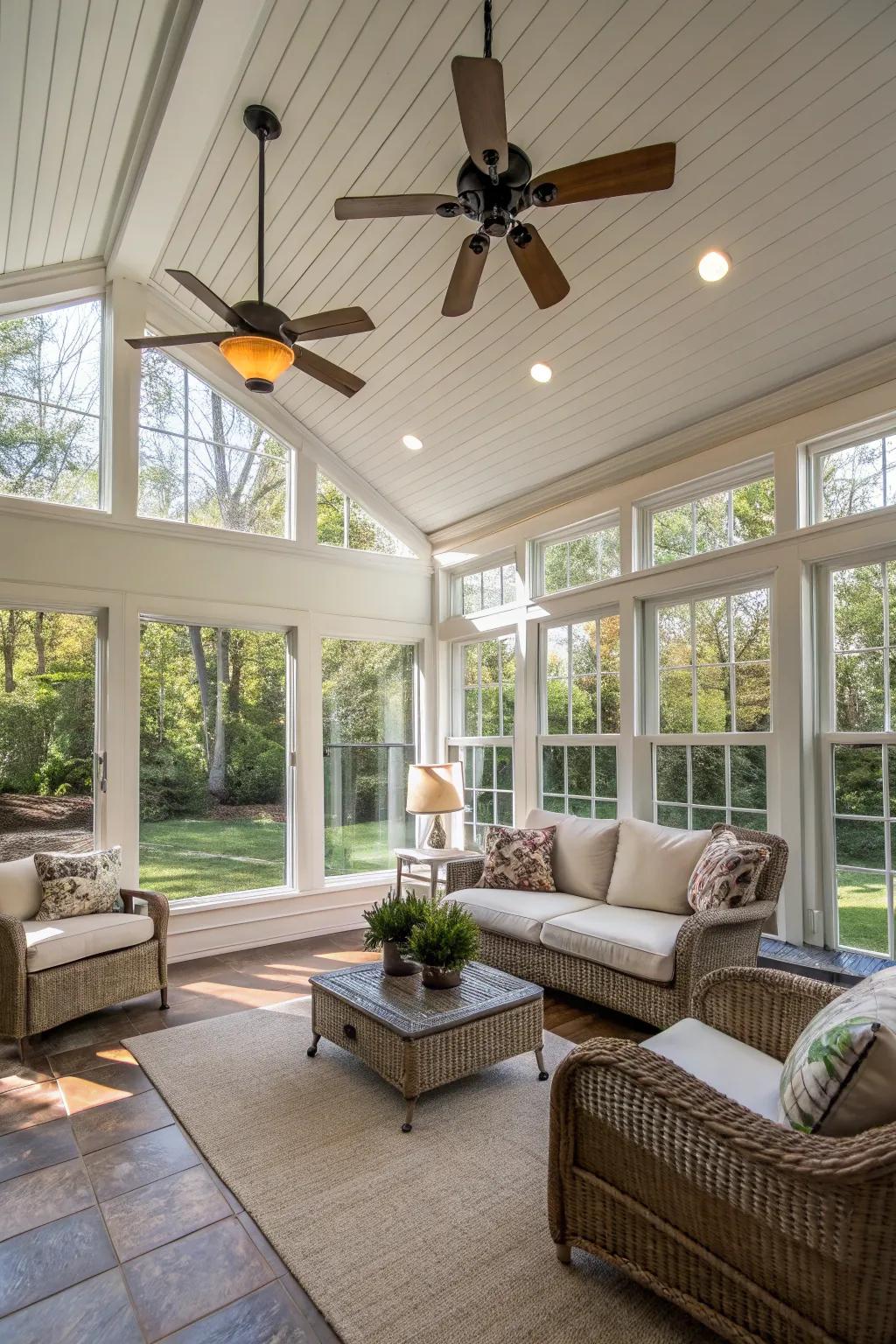 Ceiling fans adding comfort and flair.