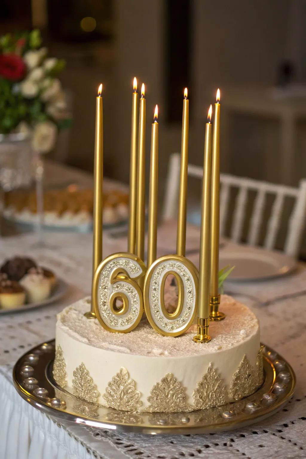 Illuminate the cake with soaring gold candles.