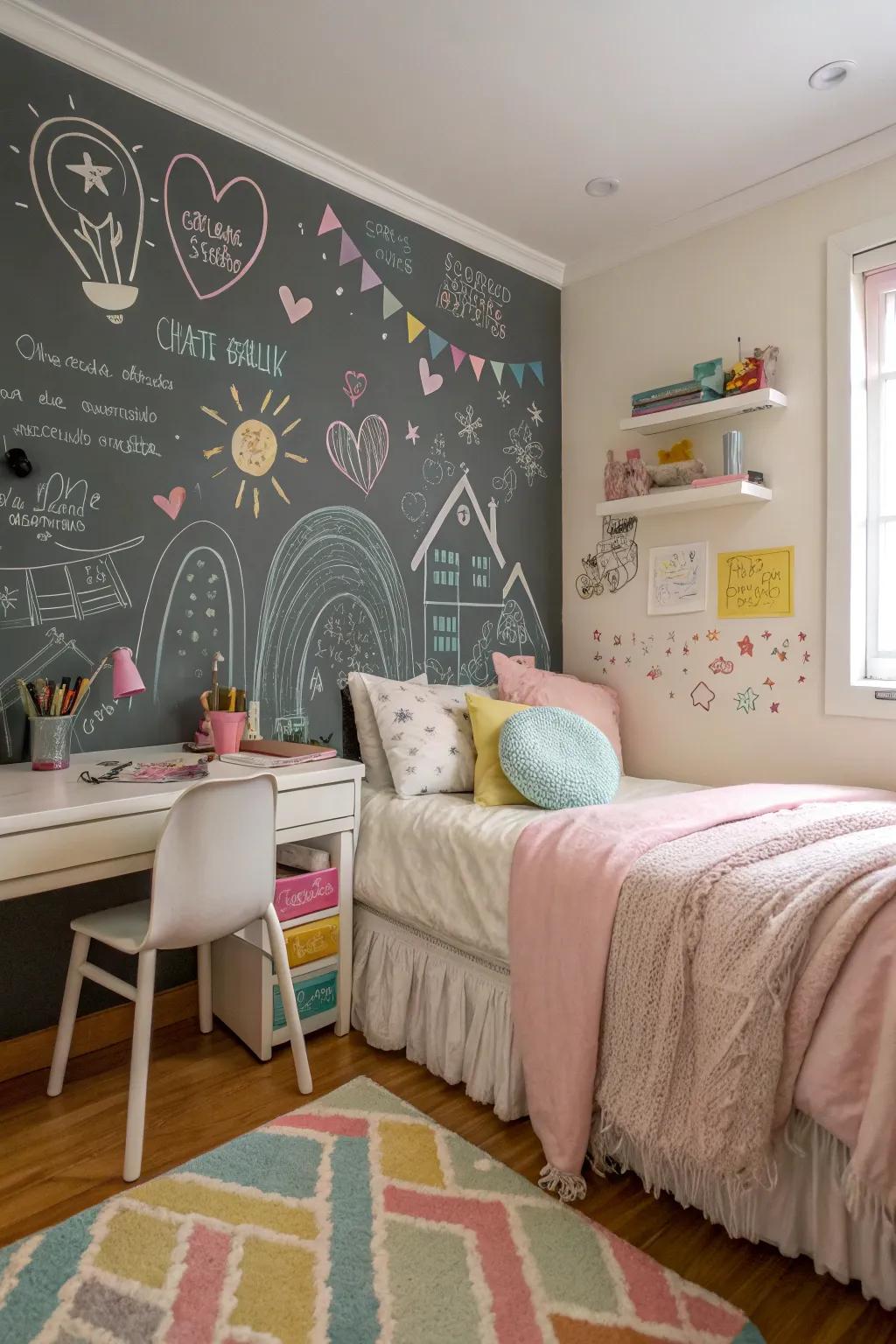 A blackboard surface promotes innovation and play.