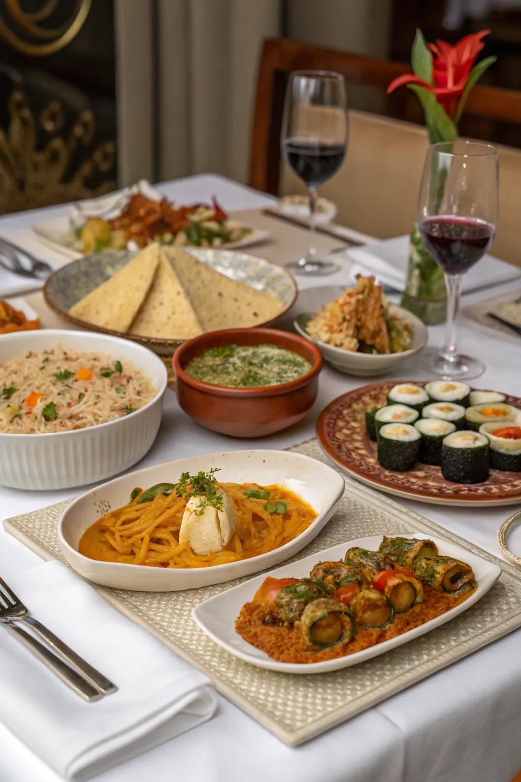 Embark on a culinary voyage featuring a global cuisine feast.