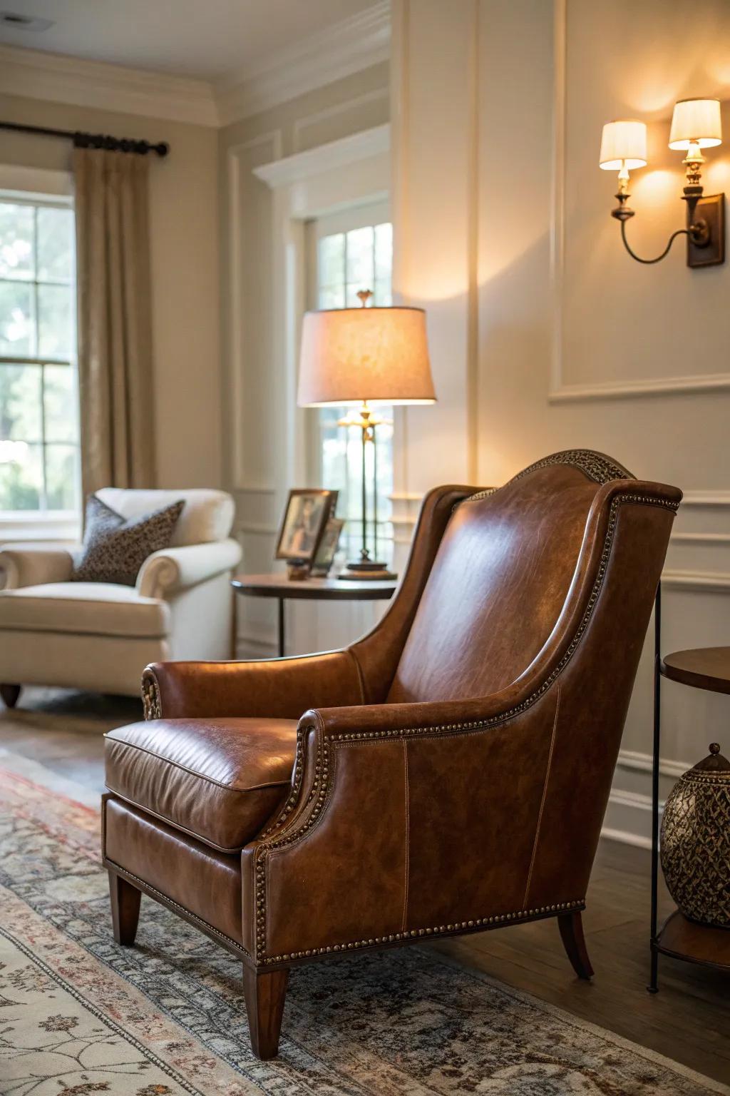 A leather chair delivers ageless sophistication and character.