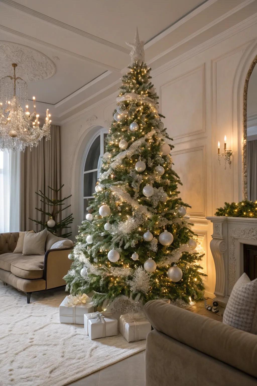 A serene and tasteful Christmas tree featuring an ivory-on-ivory aesthetic.