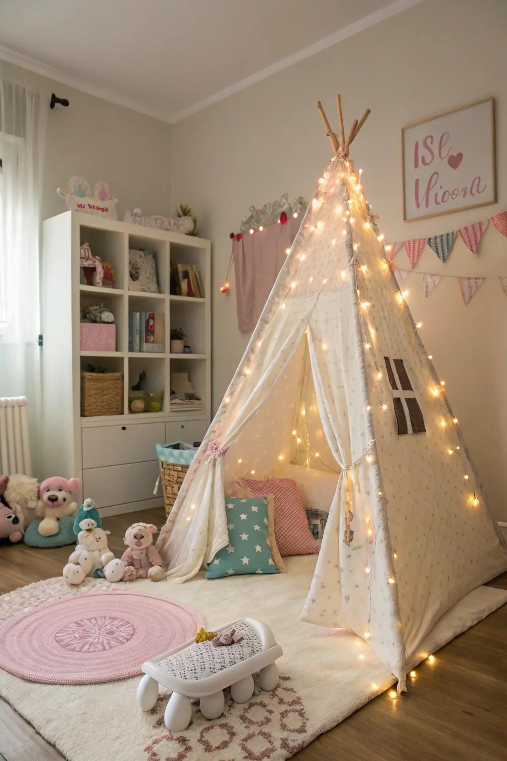 Transform bedtime into an adventure with a teepee filled with light.