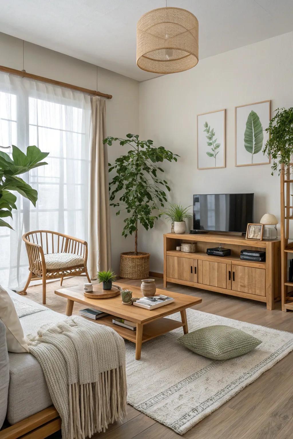 A serene living space showcasing the Japandi aesthetic.