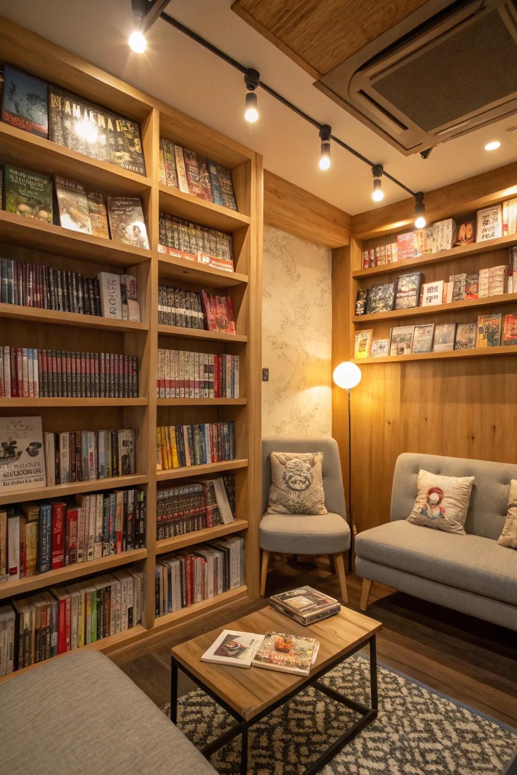 A reading corner is a peaceful area for manga fans.
