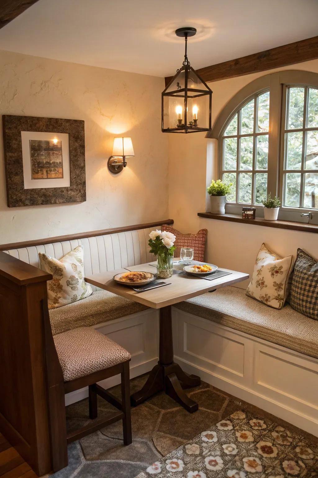 Built-in seating offers cozy efficiency.