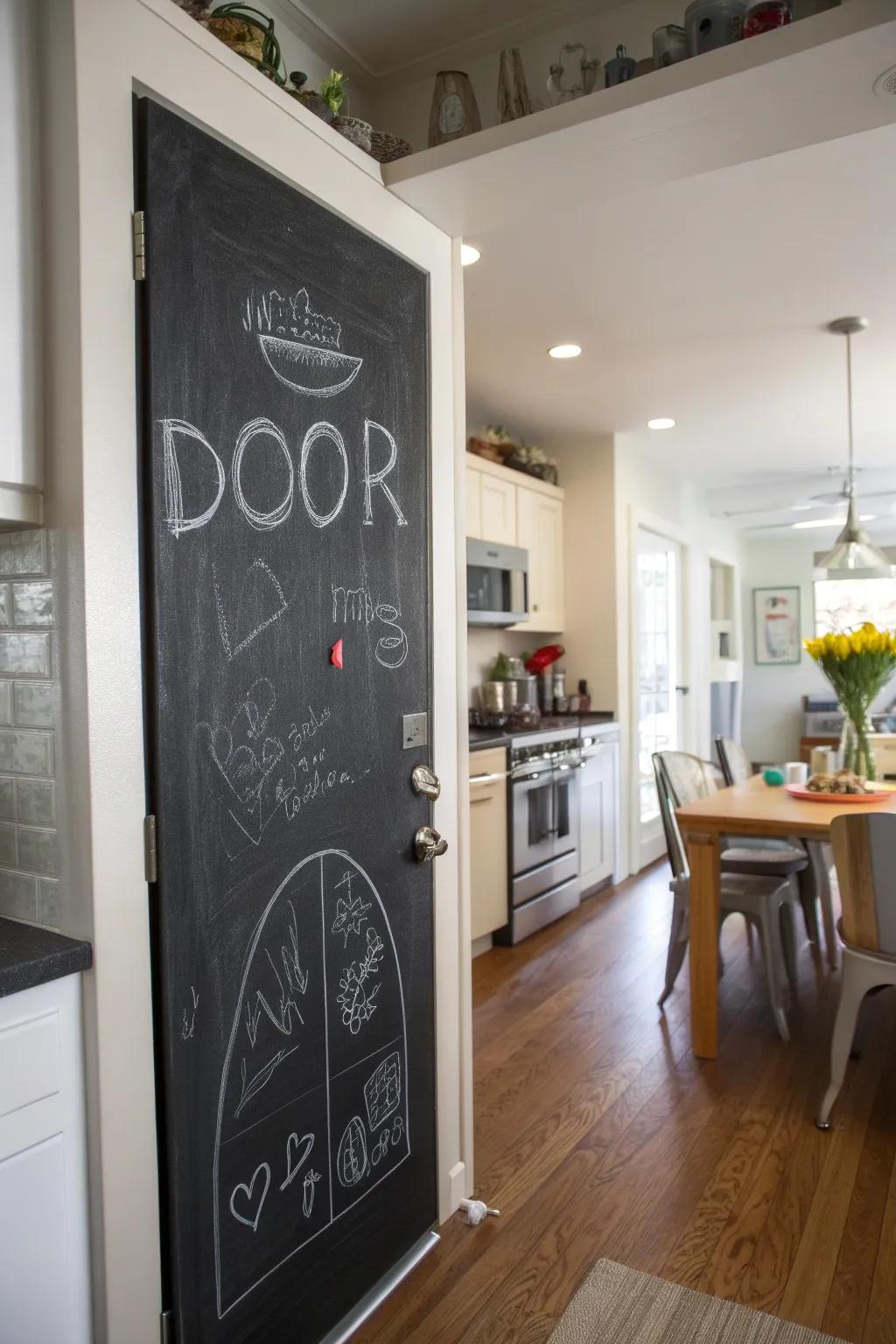 A note board-coated door that serves as a dynamic and practical note-taking area.