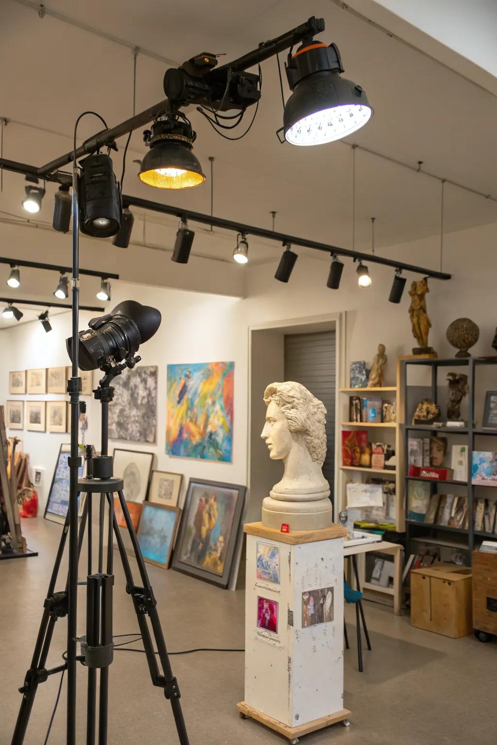 Track lighting highlights your creative works.