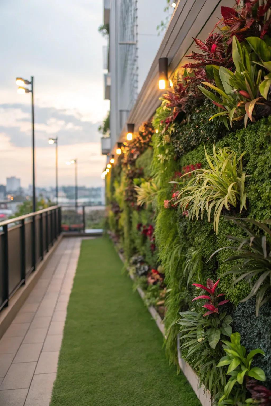 Take full advantage of greenery in small areas by using a simulated vertical garden.
