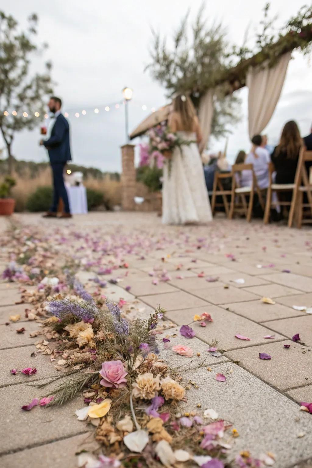 Environmentally considerate confetti appends a sustainable impression to wedding commemorations.