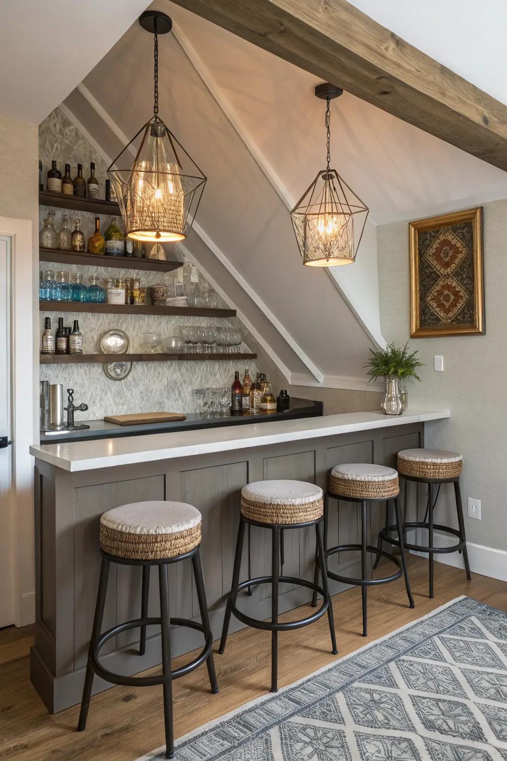 An attic bar for gatherings.