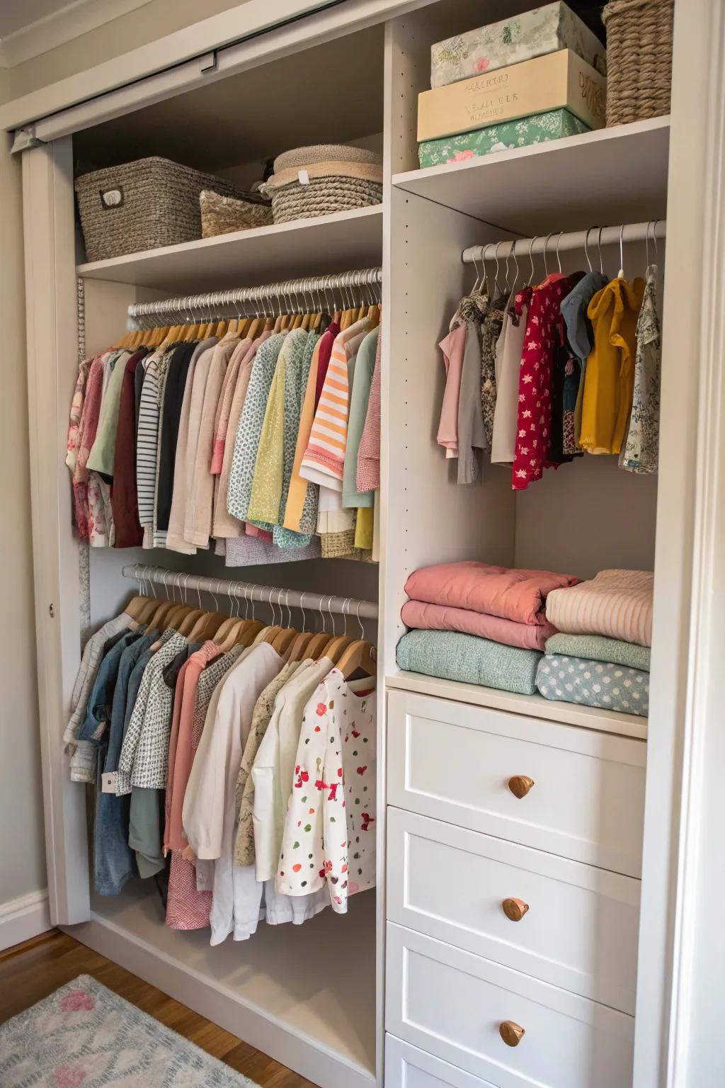 A seasonal swap system keeps your baby’s wardrobe fresh and organized.