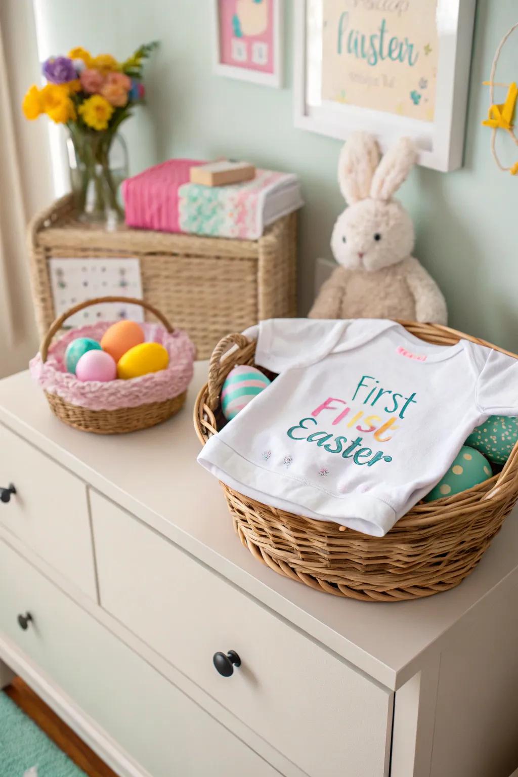 A special onesie marking a baby's first Easter celebration.