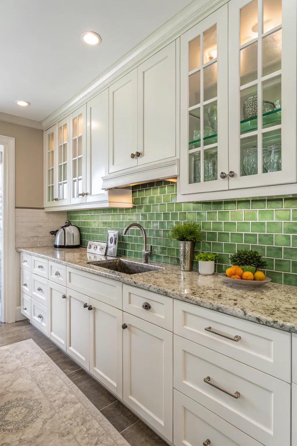 A new and calming element is introduced to the kitchen by greens inspired by nature.