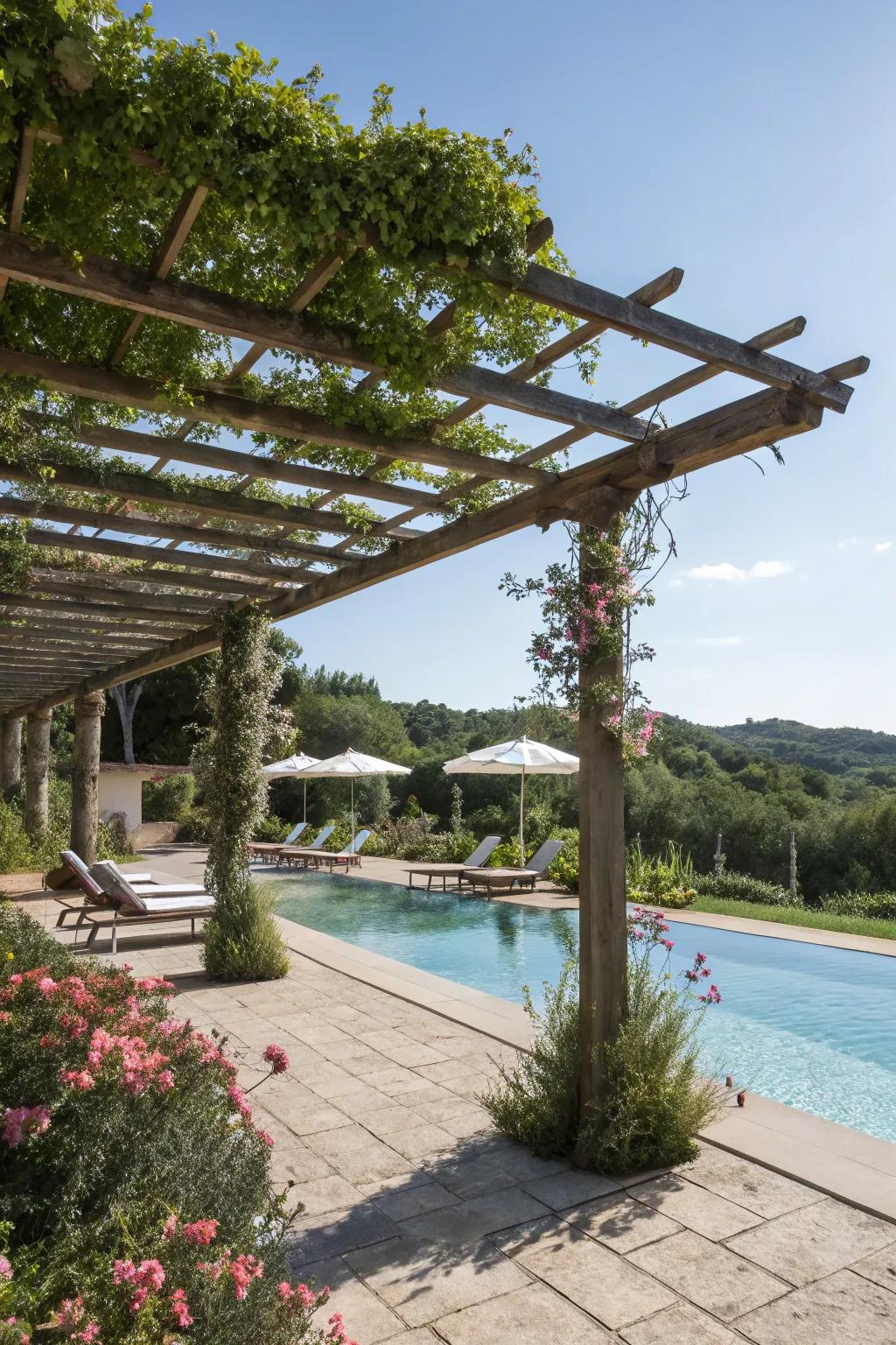 Open-sided pergola ensures breezy comfort.