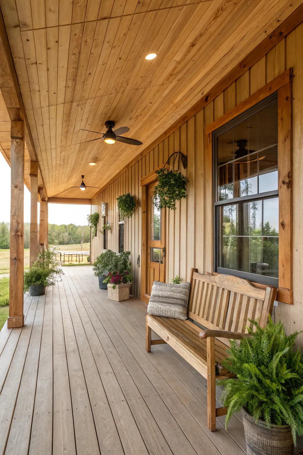Natural timber accents contribute warmth and texture to your veranda.