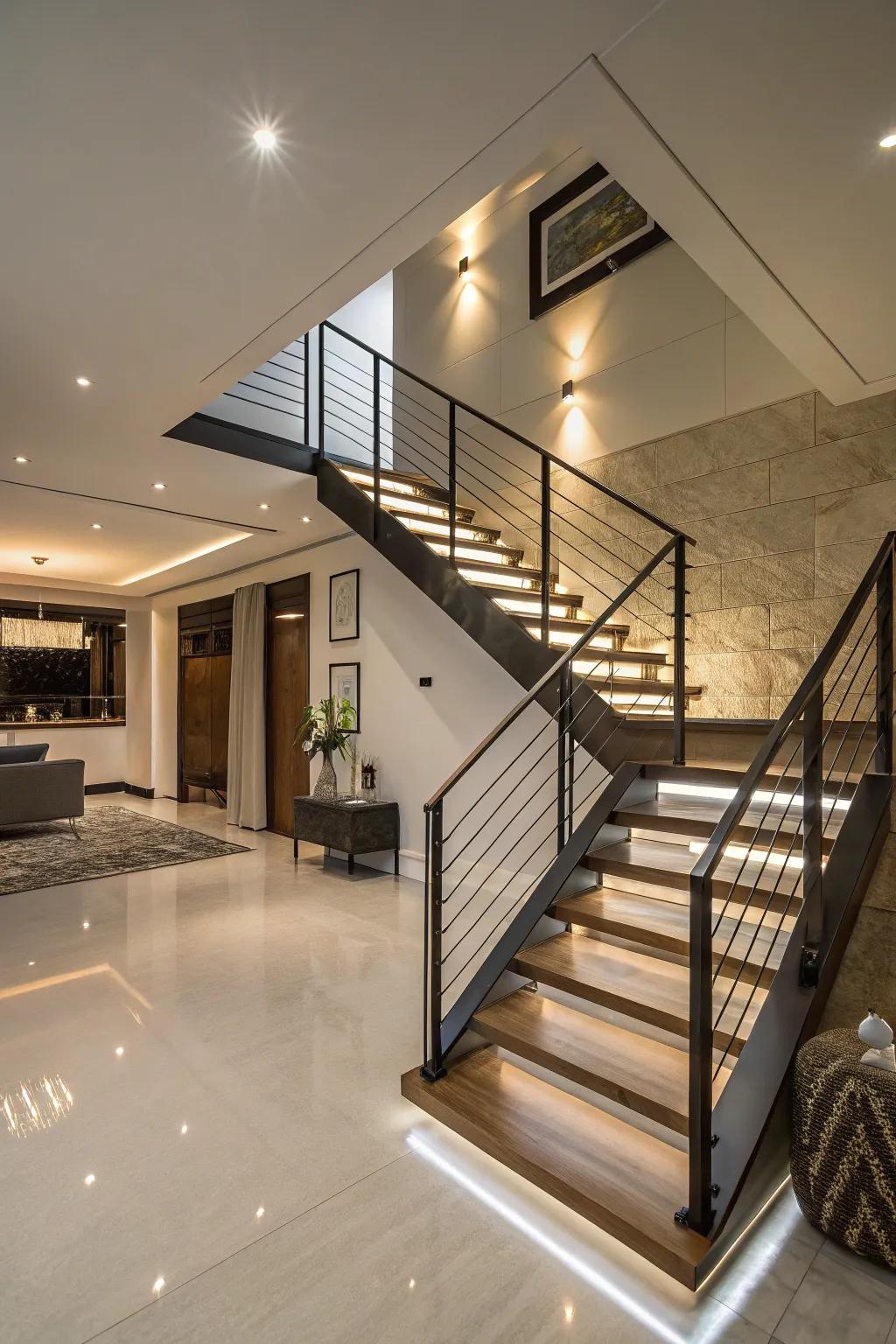 Free-hanging barriers create a modern and airy look.