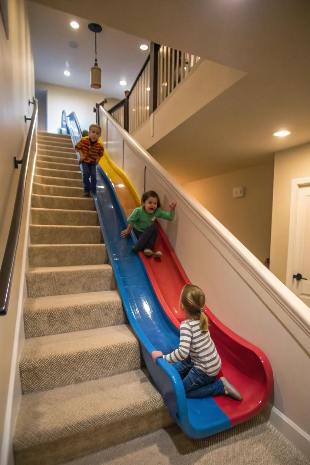 A step slide brings playfulness and excitement to the stairway.