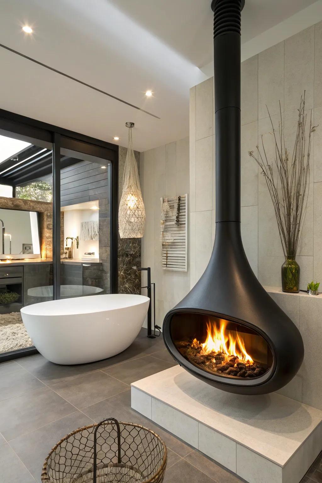 A dangling hearth delivering a bold, modern impression.