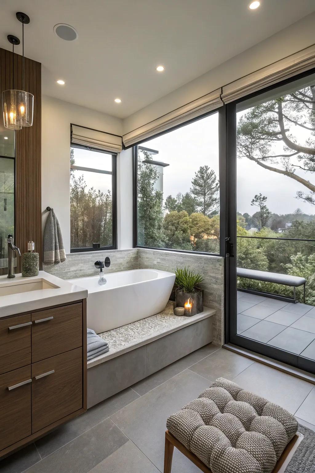 Built-in seating adds comfort and utility to your bathroom.