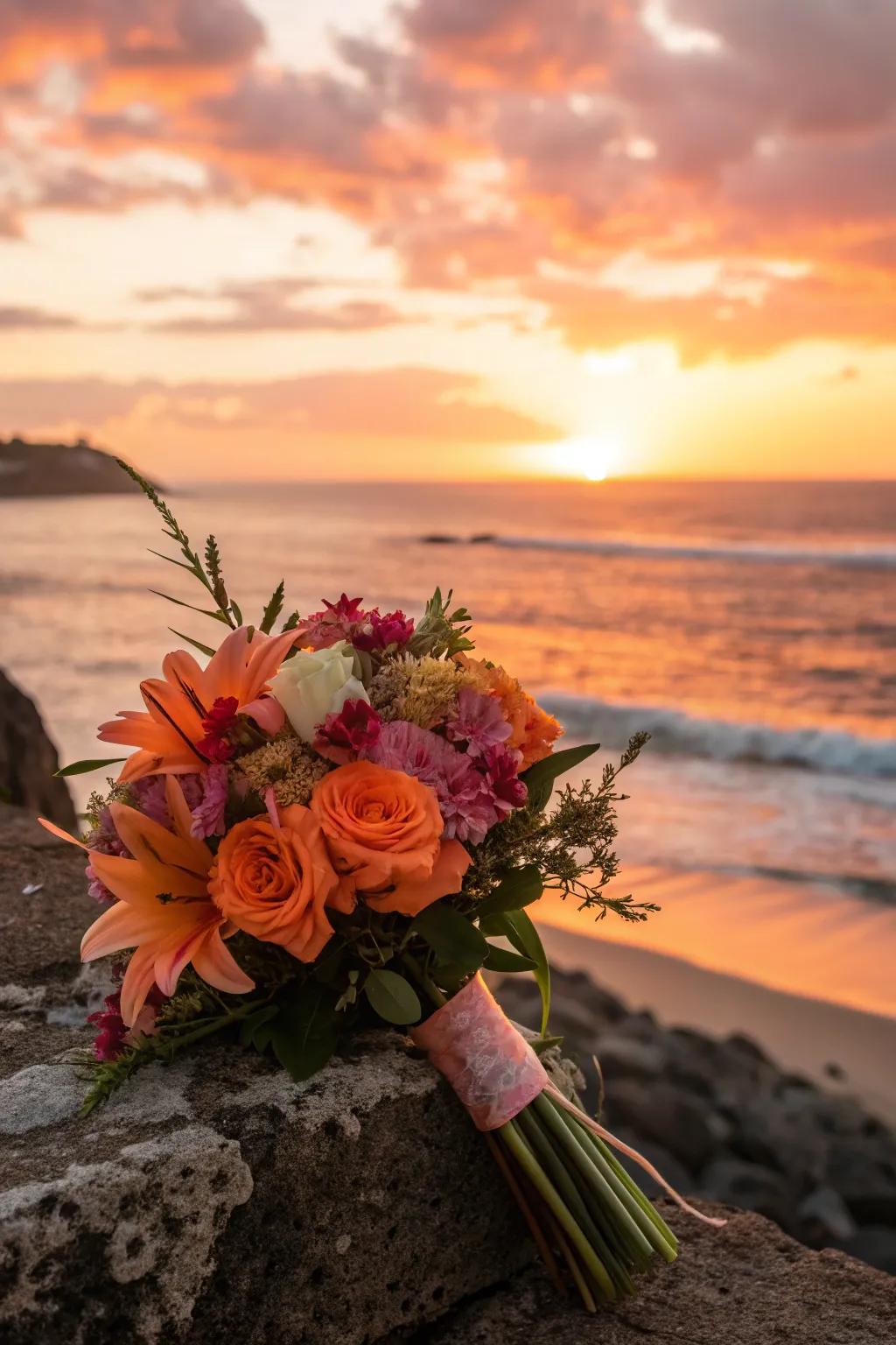 Sunset serenade, a bouquet that captures the warmth and beauty of a beachside evening.