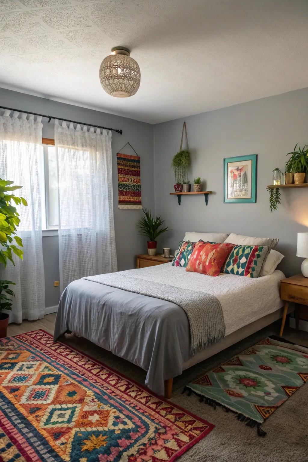 Chilled gray walls establish a stylish, modern setting.