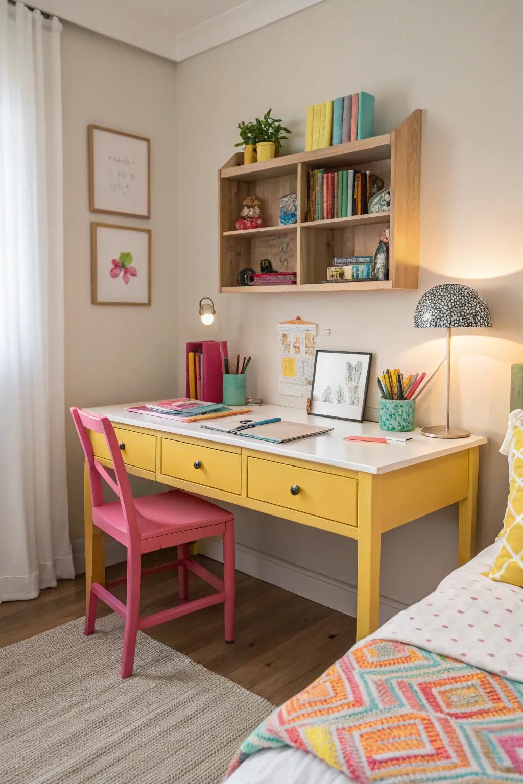 Infuse vibrancy with a colorful desk.