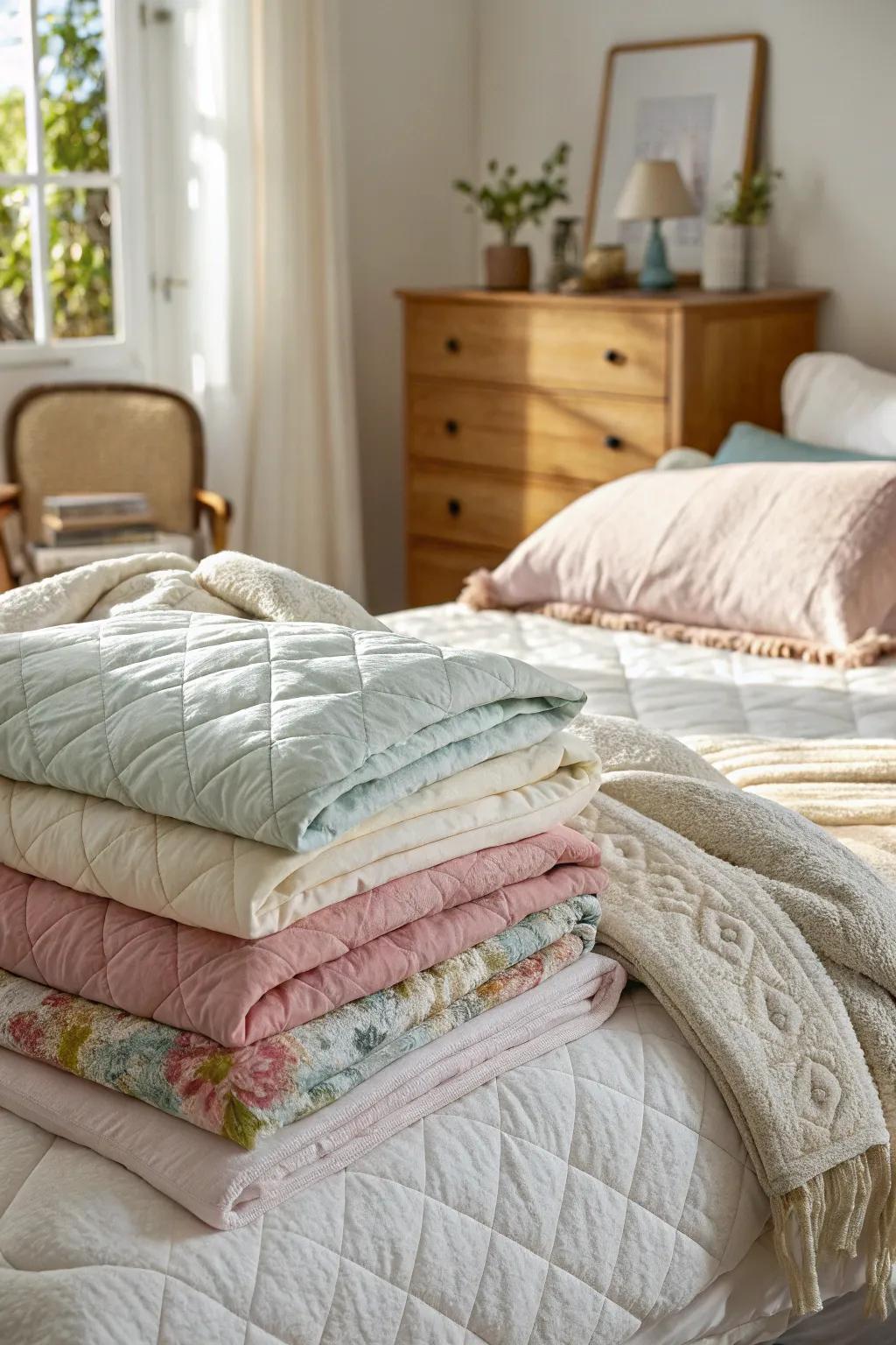 A bedroom exuding a luxurious ambiance via layered fabrics.