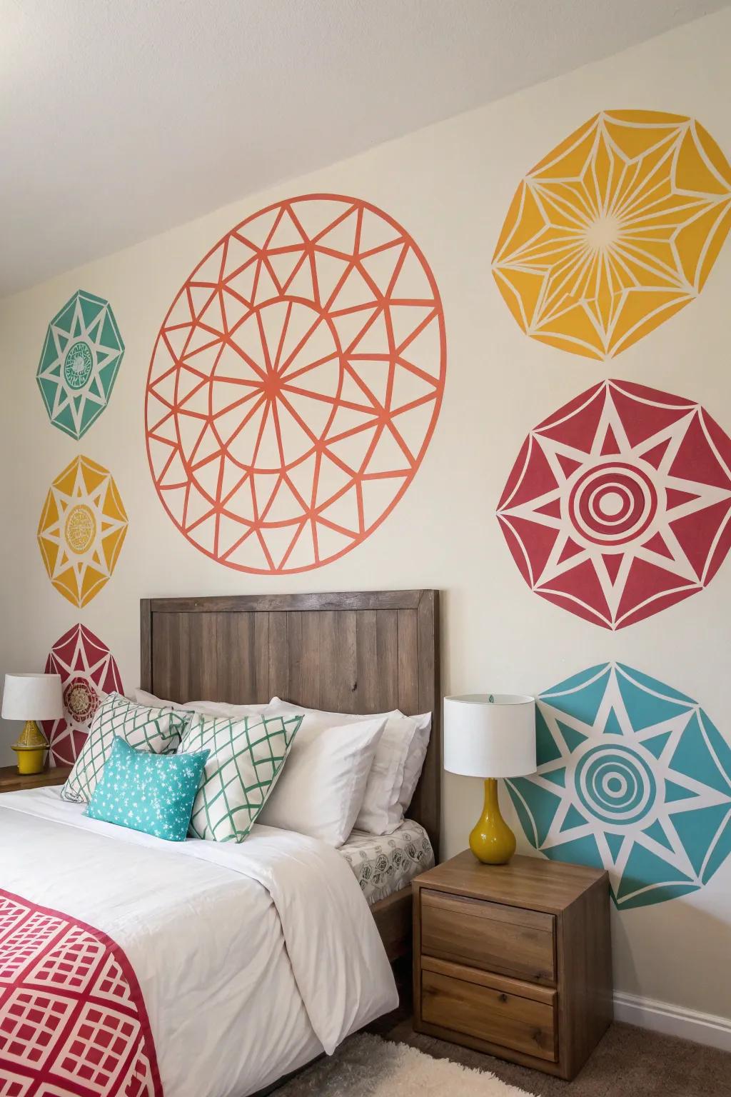 Adhesive wall embellishments provide stylish and temporary design choices for bedroom walls.