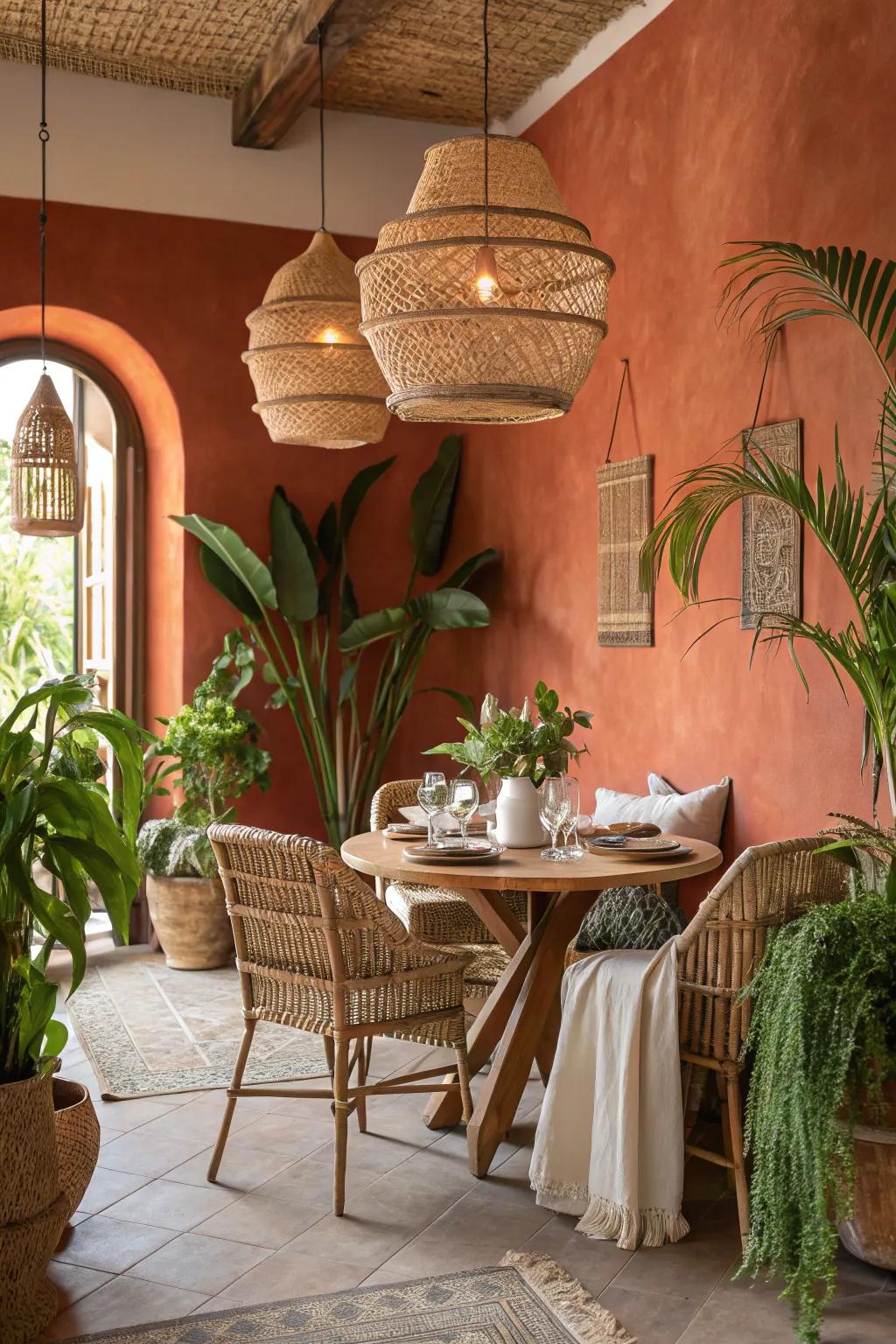 Earth introduces natural warmth to dining rooms.