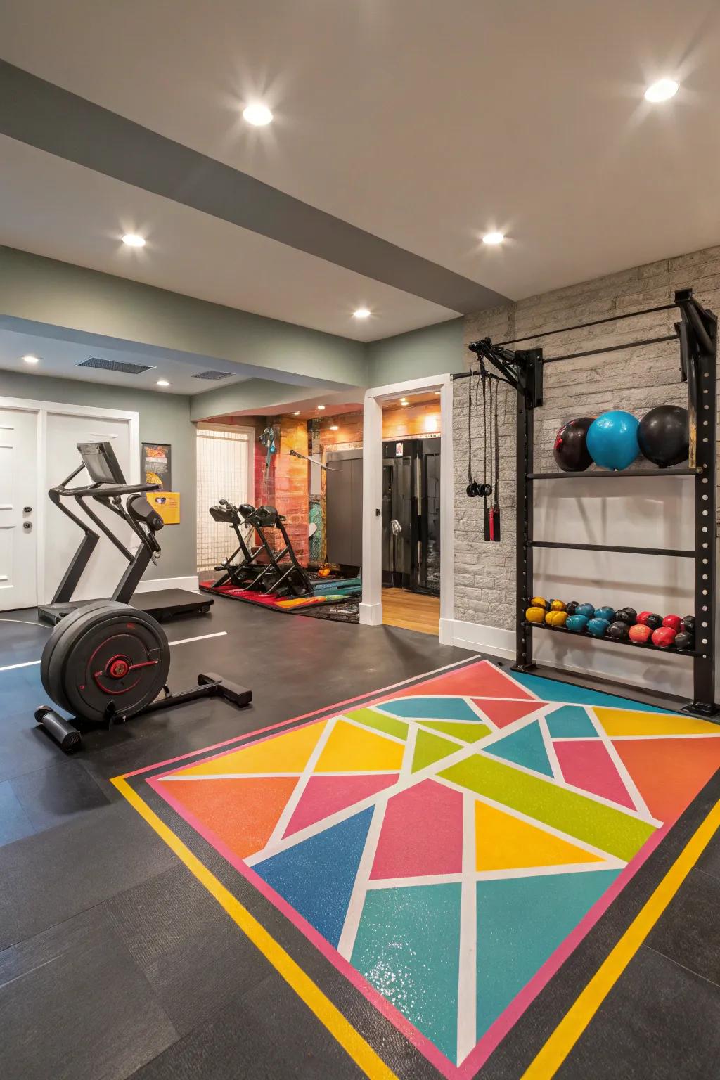 DIY painted stone composite floors layer an individual mark on your fitness space.