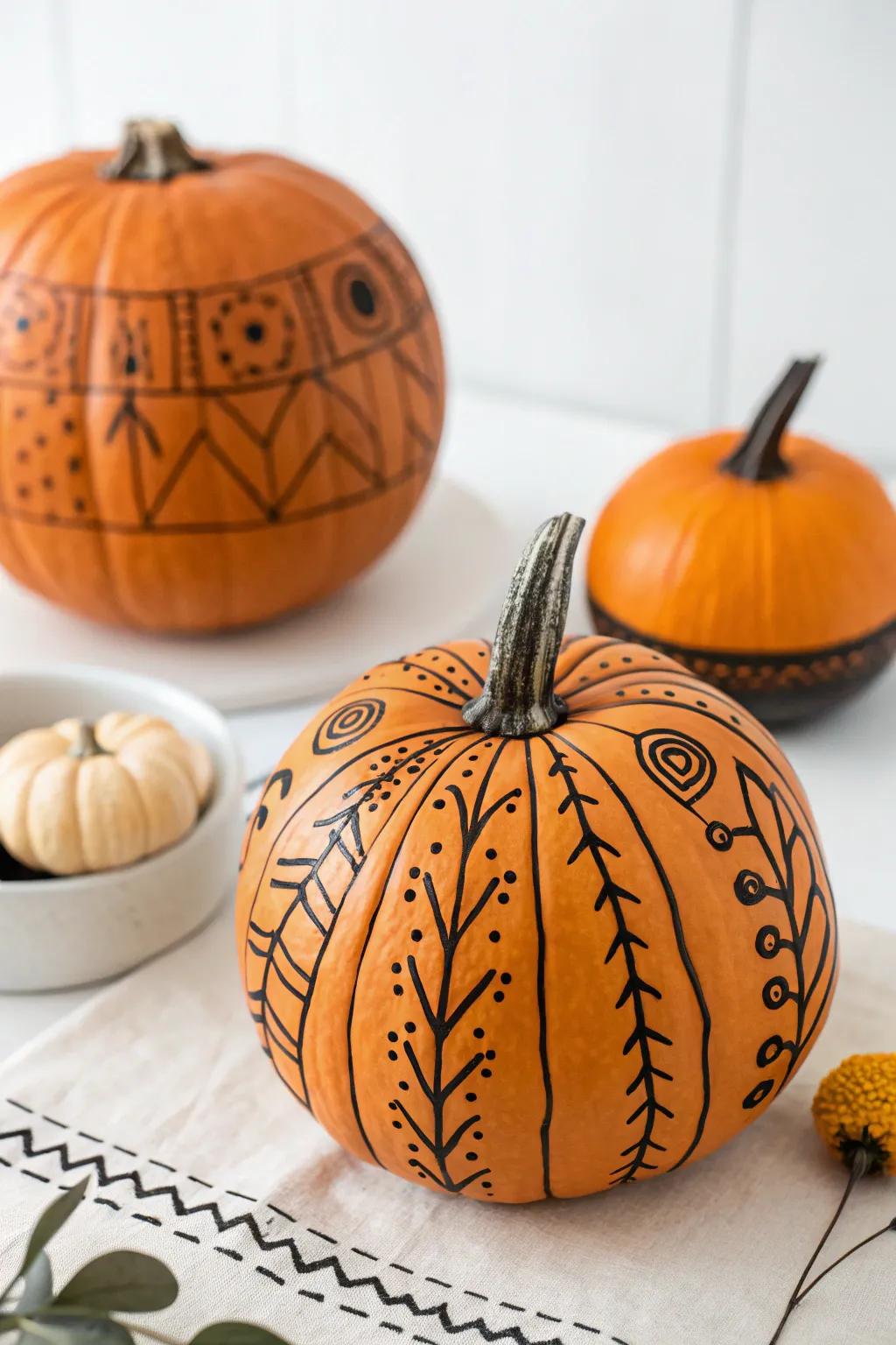 Retain simplicity through minimalistic line artwork gourds.