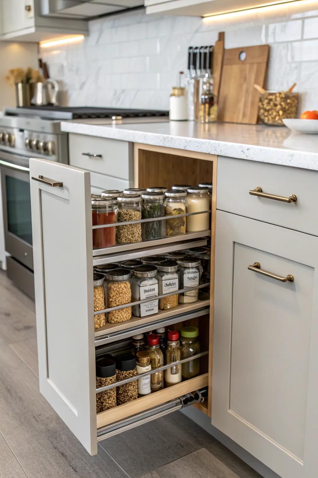 Pull-out racks make it simple to get to the cabinet.