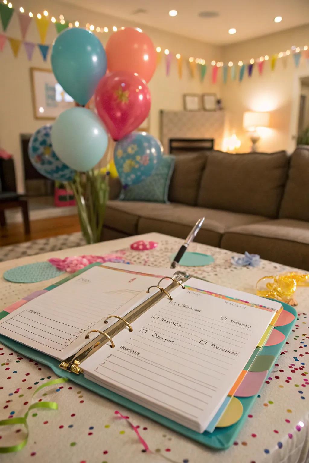 Party scheme file keeper for seamless celebrations.