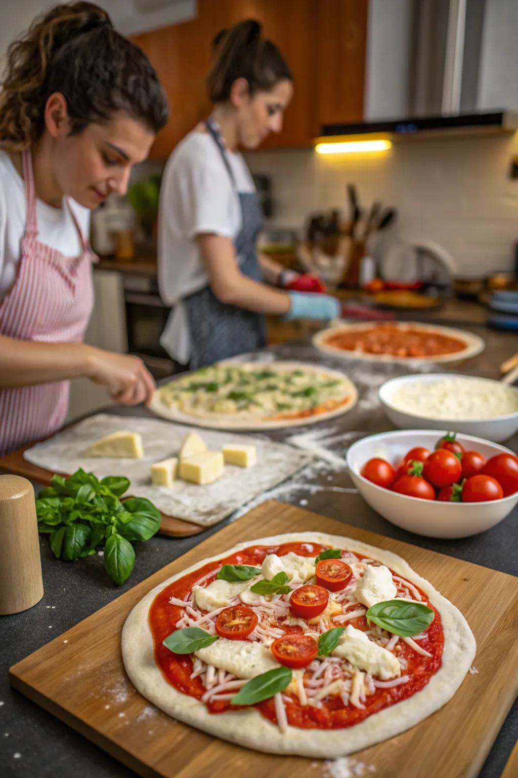 Design your culinary masterpiece through a DIY pizza assembly.
