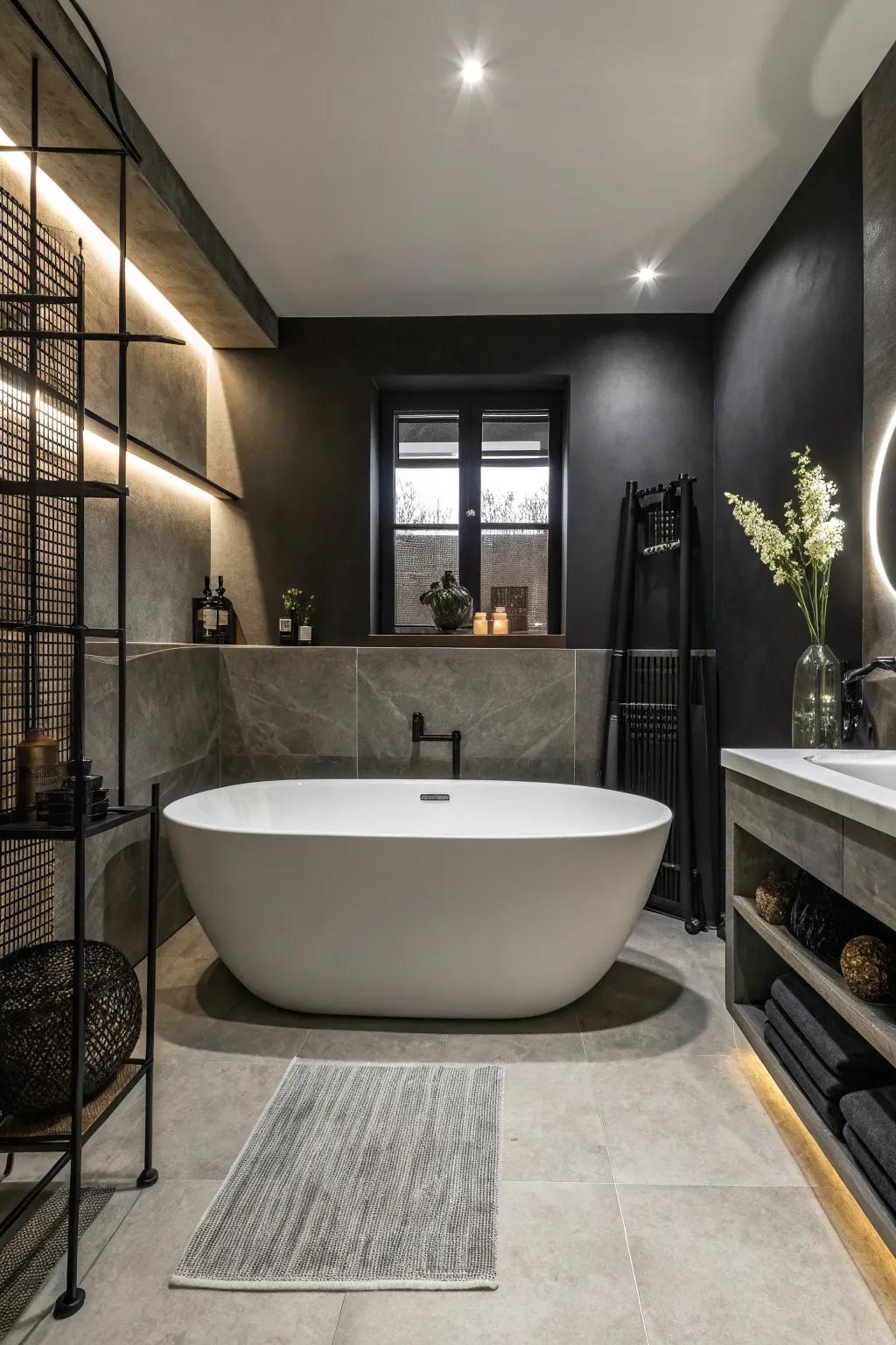 A bathroom featuring a solitary tub for a hint of opulence and refinement.