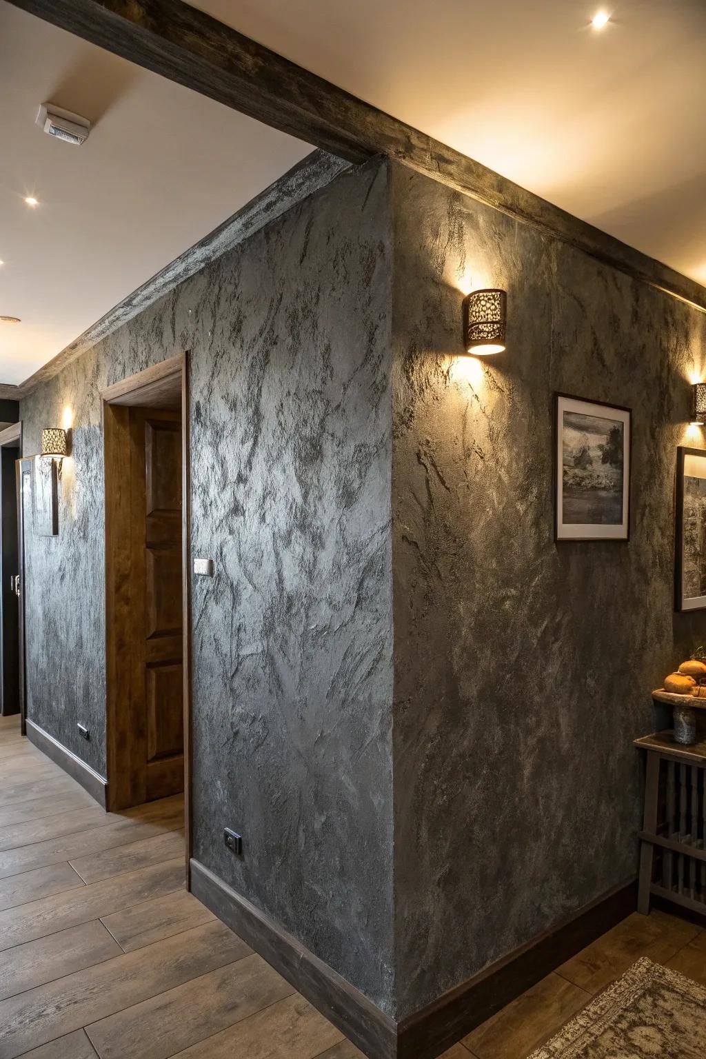 A room featuring calcified wash walls for augmented texture and rustic allure.