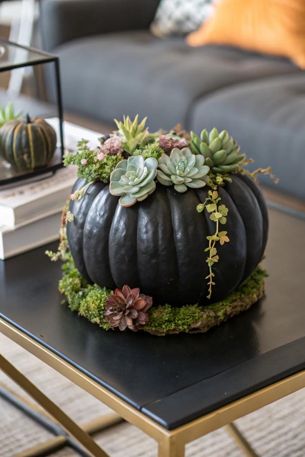 An ebony gourd featuring simulated plant accents, merging nature with celebratory ornamentation.